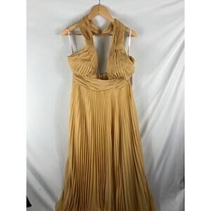 NWT JJ's House Deep V Pleated Gold Bridesmaid Dress Size 14